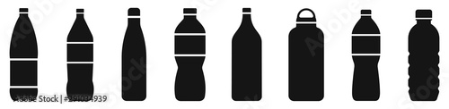 Water bottle set. Plastic bottle collection. Vector illustration