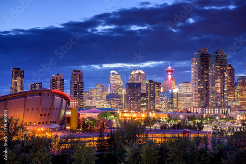Calgary city skyline at night, Alberta, Canada
