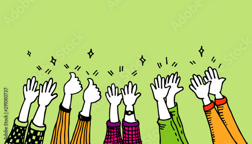 hand drawn of Hands clapping. applause and thumbs up gestures. cartoon style. vector illustration