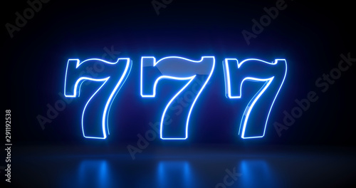 777 Slot Sign With Futuristic Blue Neon Lights Isolated On The Black Background - 3D Illustration