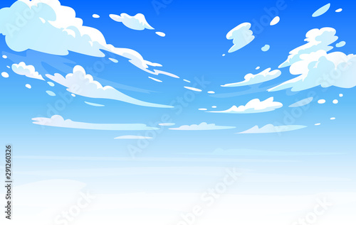 Vector day landscape sky clouds.Anime clean style. Background design