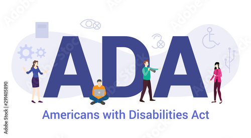 ada americans with disabilities act concept with big word or text and team people with modern flat style - vector
