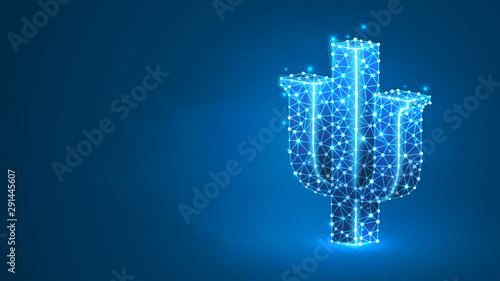 Psi, the letter of a Greek alphabet. Greek numerals, mathematical seven hundred number concept. Abstract, digital, wireframe, low poly mesh, vector blue neon 3d illustration. Triangle, line, dot