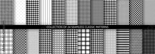 Big collection of classic fashion houndstooth seamless geometric patterns. 24 variations of pied de poule print