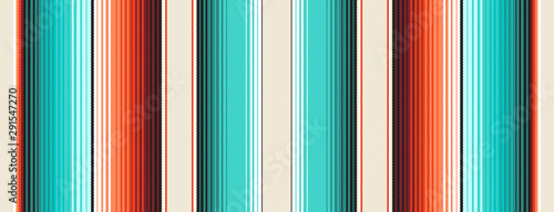 Turquoise, Orange & Navajo White Mexican Blanket Serape Stripes Seamless Vector Pattern. Rug Texture with Threads. Native American Textile. Ethnic Boho Background. Pattern Tile Swatch Included