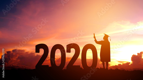 2020 New year Silhouette people graduation in 2020 years education congratulation concept ,Freedom and Happy new year