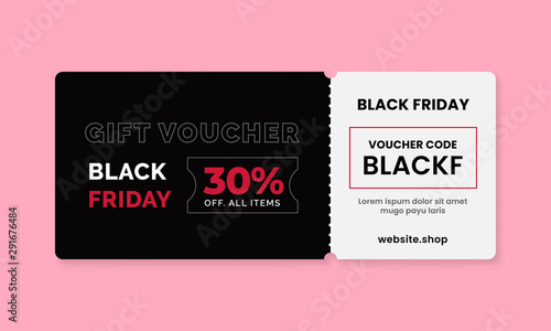 Black friday gift voucher card with coupon code text template design background promotion