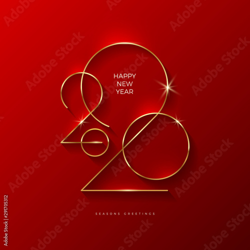 Golden 2020 New Year logo. Holiday greeting card. Vector illustration. Holiday design for greeting card, invitation, calendar, etc.