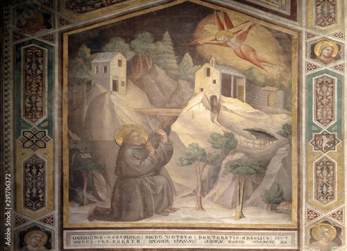 St. Francis Receiving the Stigmata, fresco by Giotto, in the Bardi Chapel of the Basilica of Santa Croce (Basilica of the Holy Cross) in Florence, Italy