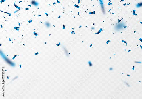 The blue ribbon and confetti can be separated from a transparent background for decorating various festivals.