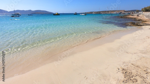 Photo of famous truqoise beach of Ammos near main port of Koufonisi island, Small Cyclades, Greece