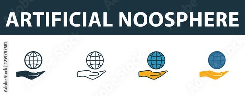 Artificial Noosphere icon set. Premium symbol in different styles from fintech technology icons collection. Creative artificial noosphere icon filled, outline, colored and flat symbols