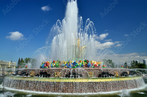 MOSCOW, RUSSIA - AUGUST 12, 2019: Fountain Stone Flower at VDNKh in Moscow