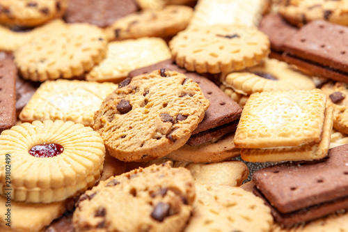 Assorted colse up slection of tea biscuits