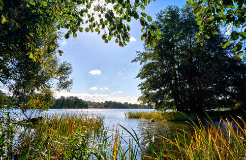 Sunbeams over the Lankower lake. A district of Schwerin.