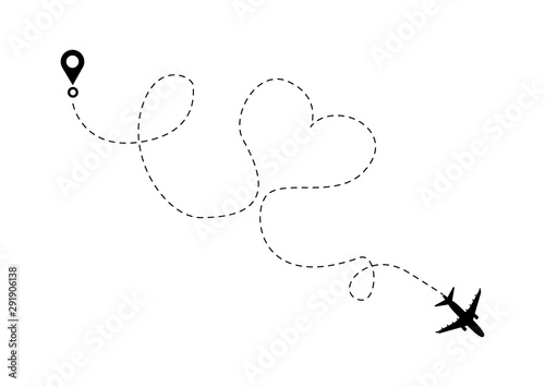 Airplane line path vector icon.