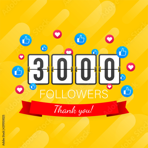 3000 followers, Thank You, social sites post. Thank you followers congratulation card. Vector stock illustration