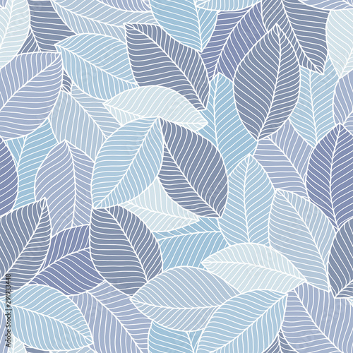 Hand-drawn leaves in doodle style seamless pattern.