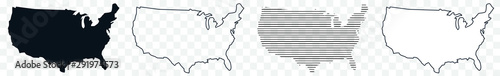 US Map Black | USA Border | United States Country | America | Transparent Isolated | Variations