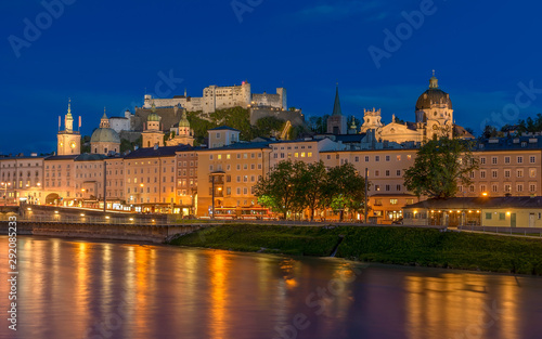 Salzburg Night cityscape with castle