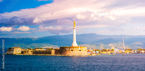 The Madonna della Lettera statue at the entrance to the harbour of Messina, Sicily, Italy