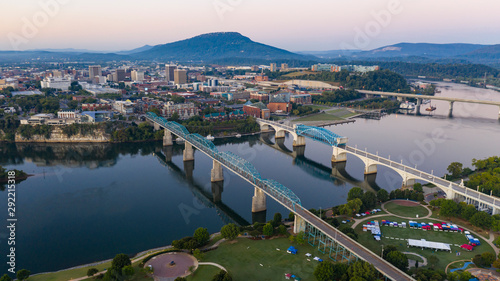 Dawn Light hits Lookout Mountain with Smooth Water Flowing in Chatanooga Tennessee