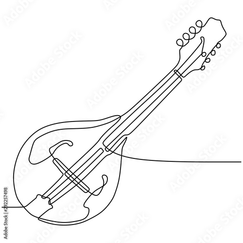 Mandolin one continuous line drawing music instrument