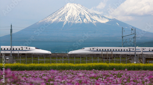 Mount Fuji and Shinkansen in opposite directions