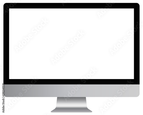 Computer with empty screen on white background. Vector computer mockup