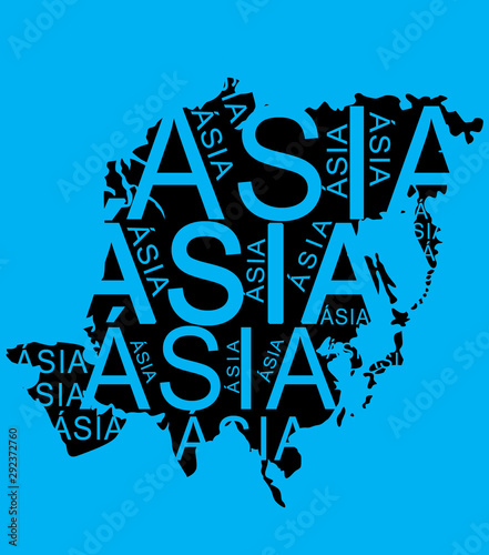 asia map black and blue background with writing