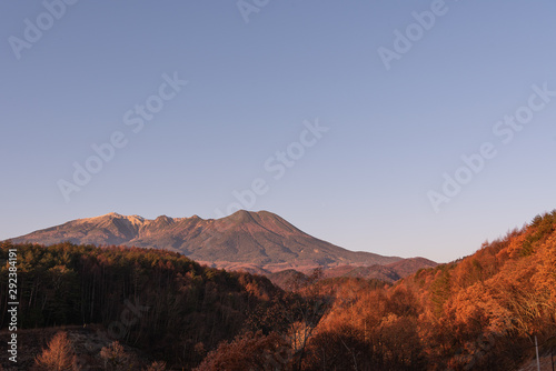 Ontake mountain is dyed morning glow in early in the morning. Autumn in Japan.