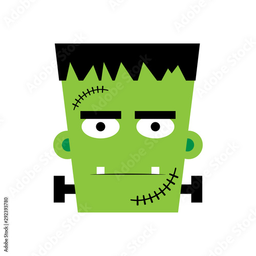 Halloween Frankenstein Vector illustration. Frankenstein face. Illustration for kids, card Halloween, print.