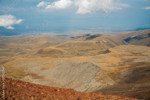 Beautiful landscape, panoramic view on the volcanic yellow mountains. 