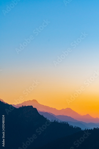 Beautiful sunrise background, Silhouette mountain style