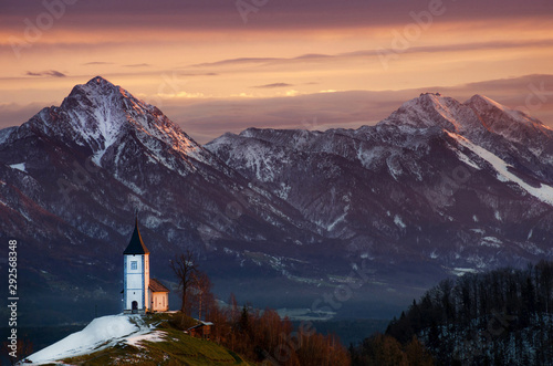 Morning symphony St. Primus and Felician church in Jamnik, Slovenia.