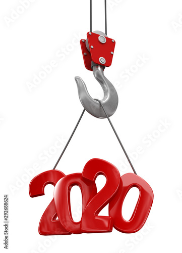 2020 on crane hook. Image with clipping path.