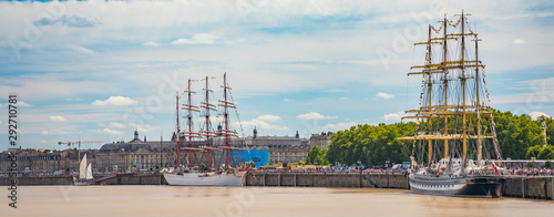 Sedov and Kruzenshtern Russian four-masted barques sail training ships moored to the quays of the Garonne river during the "Bordeaux fete le fleuve" celebration