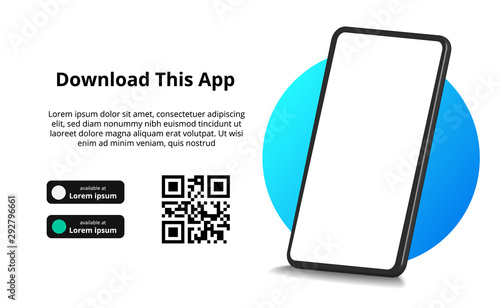 page banner advertising for downloading app for mobile phone, smartphone. Download buttons with scan qr code template.