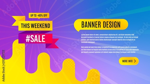 This weekend sale 40% off badge. Discount banner shape. Hot offer icon. Abstract background design. Banner with offer badge. Vector