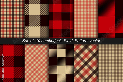 Set of 10 Lumberjack plaid pattern. Lumberjack plaid and buffalo check patterns. Lumberjack plaid tartan and gingham patterns. Vector illustration