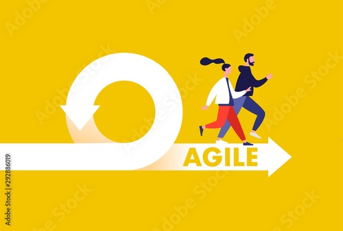 Agile development methodology icon vector illustration. Agile Life Cycle Icon Vector. People running to success. Flexible developing process logo. T-shirt print design.