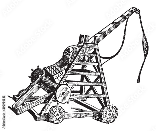 Vintage engraving of a catapult