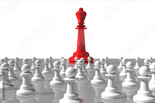 3d Schachfiguren mit Anführer und Bauern, freigestellt