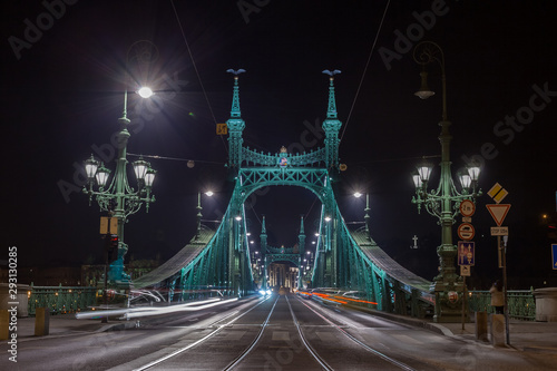 Night view of Liberty Bridge, capital of Hungary.