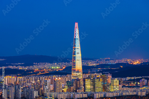 Seoul,South Korea-July 8,2019:Night cityscape of Seoul viewpoint from Yongmasan mountain in Seoul,South Korea.