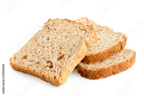 Three slices of whole wheat toast bread isolated on white.