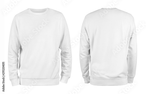 Men's white blank sweatshirt template,from two sides, natural shape on invisible mannequin, for your design mockup for print, isolated on white background.