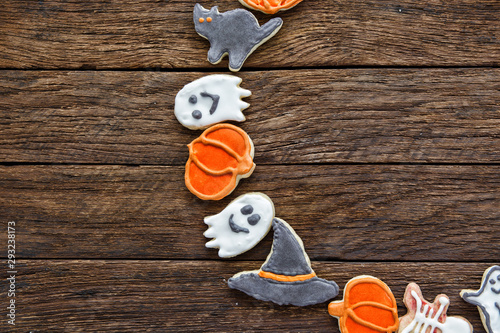 Happy Halloween frame from trick or treat Funny delicious Halloween cookies horizontal view