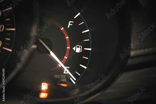 Low Fuel gauge showing fuel dashboard.