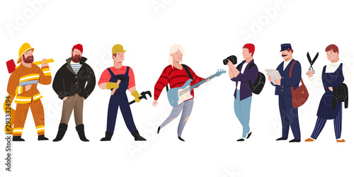 Professionals people 7 male worker characters. Man illustration set isolated on white background. Vector illustration flat style. For creating stylish designs motion animation websites promo prints. 